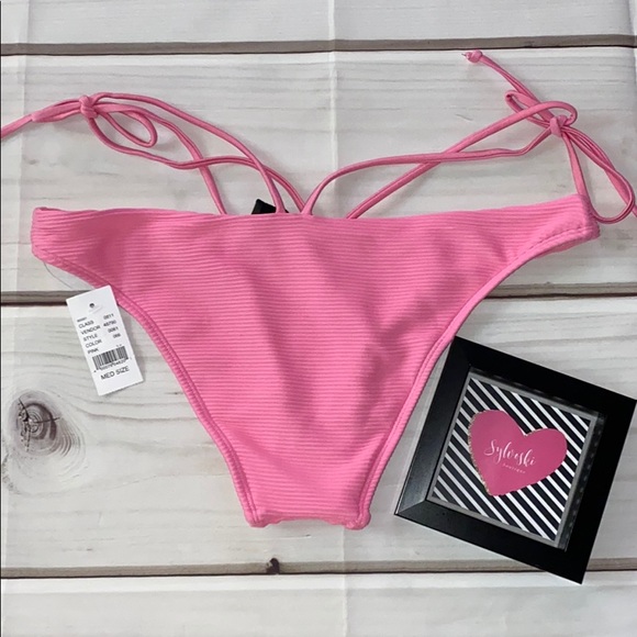 🌊LA Hearts V Front Hipster Bikini Bottom Pink - Picture 5 of 5